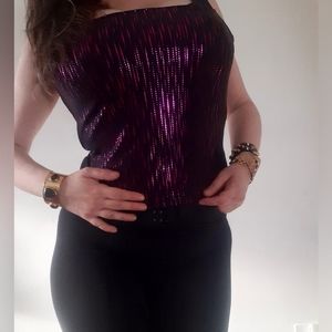 Shimmering strappy club top in pink/purple